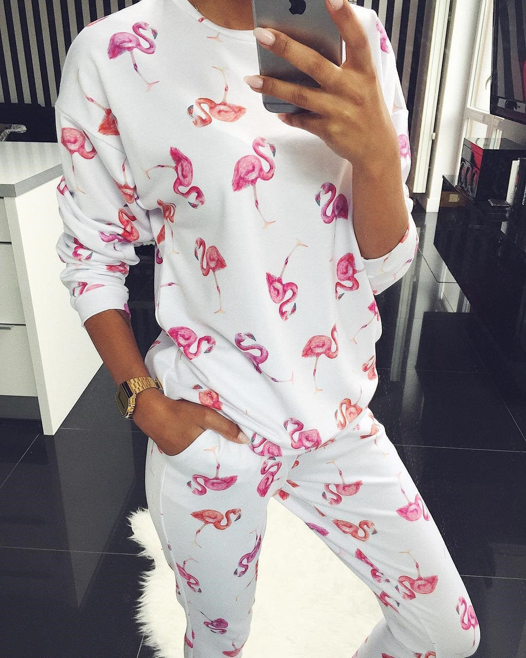 Damen Freizeitanzug mit floralem Print und praktischen Taschen WW