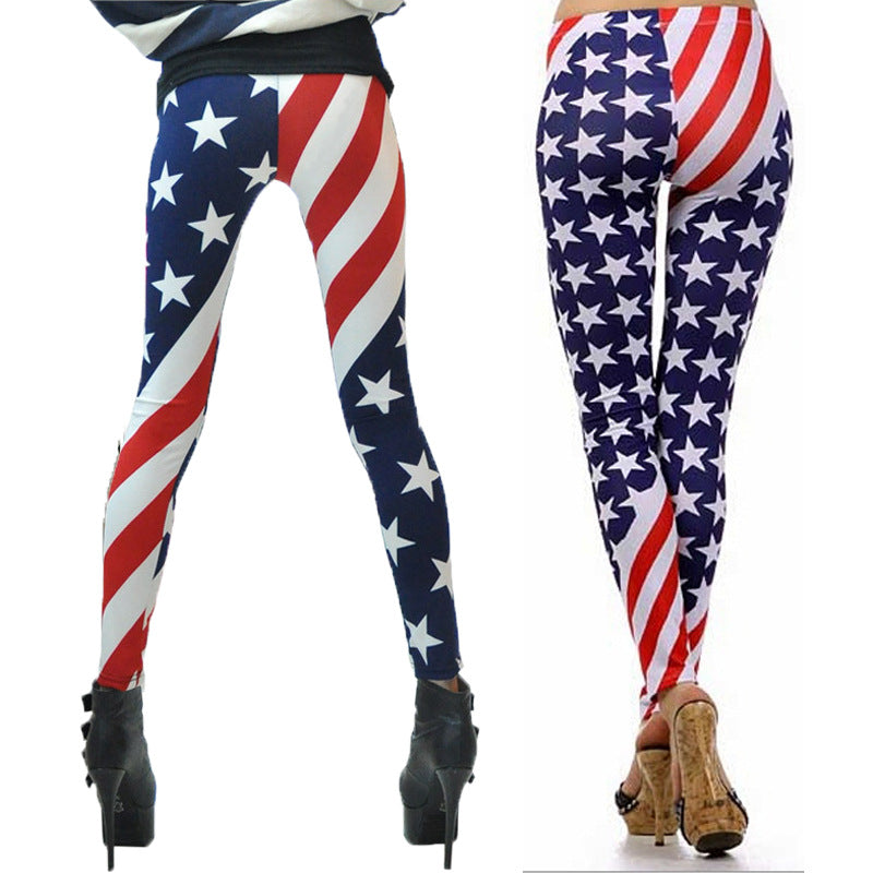 Damen Leggings mit auffälligem Sternen- und Streifenprint WW