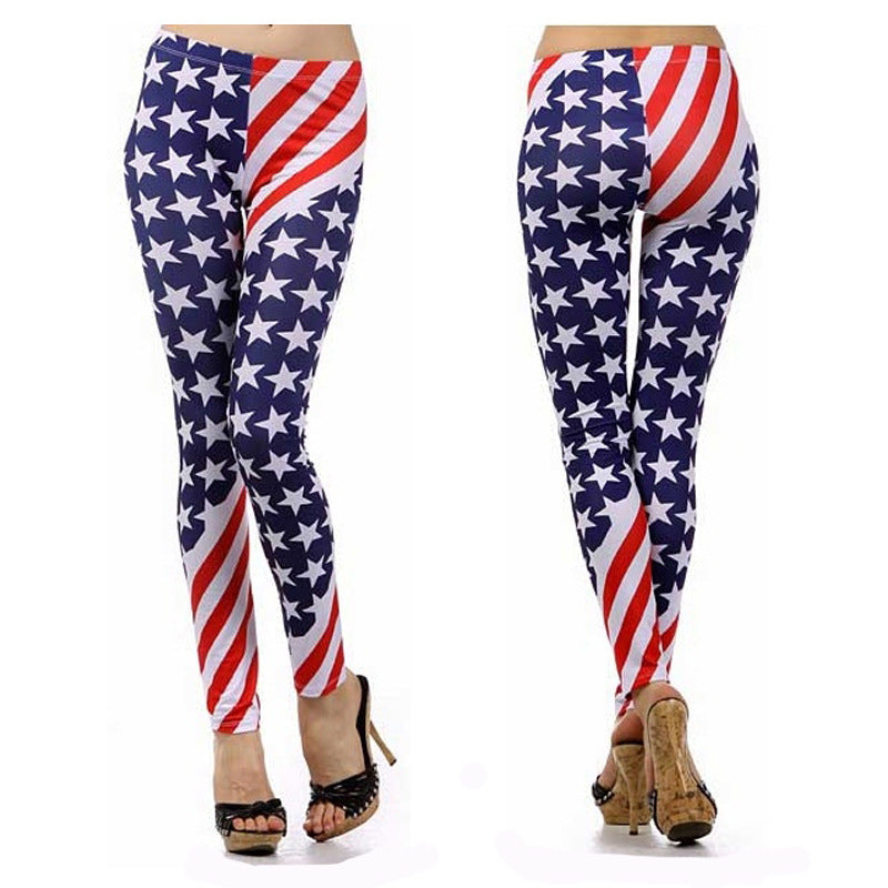 Damen Leggings mit auffälligem Sternen- und Streifenprint WW