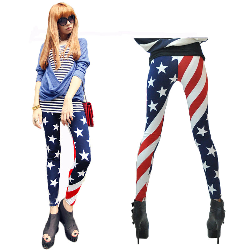Damen Leggings mit auffälligem Sternen- und Streifenprint WW