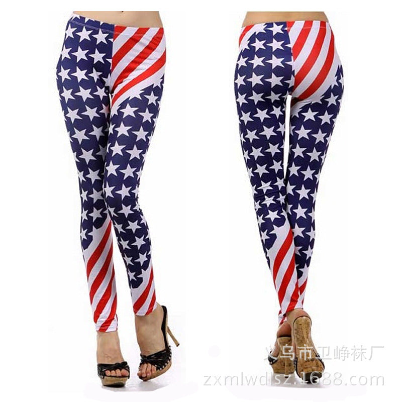 Damen Leggings mit auffälligem Sternen- und Streifenprint WW
