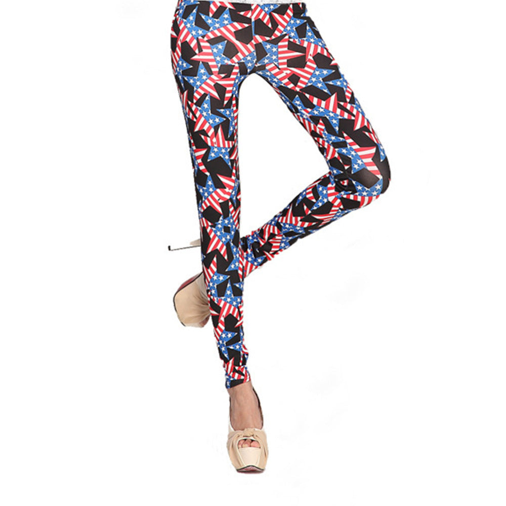 Damen Leggings mit auffälligem Sternen- und Streifenprint WW