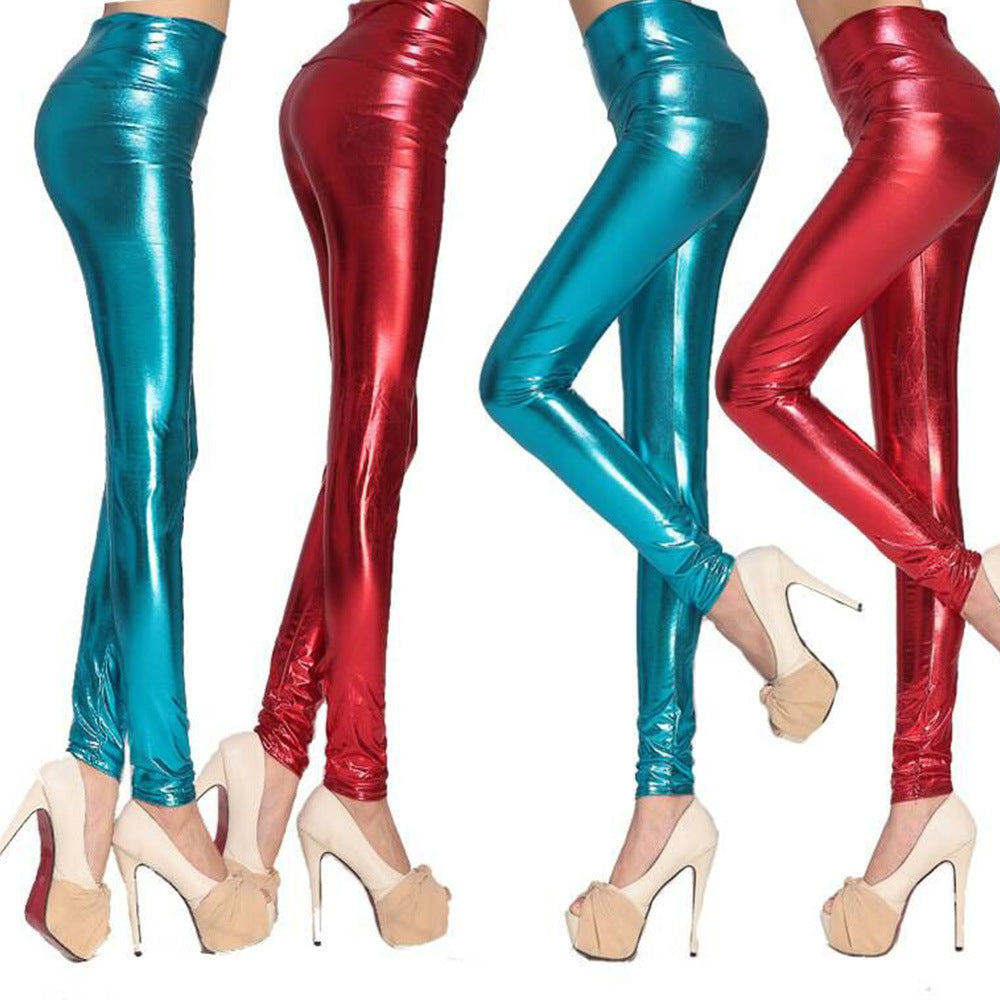 Damen Glänzende Leggings im schimmernden Look mit hoher Taille und figurformendem Effekt WW