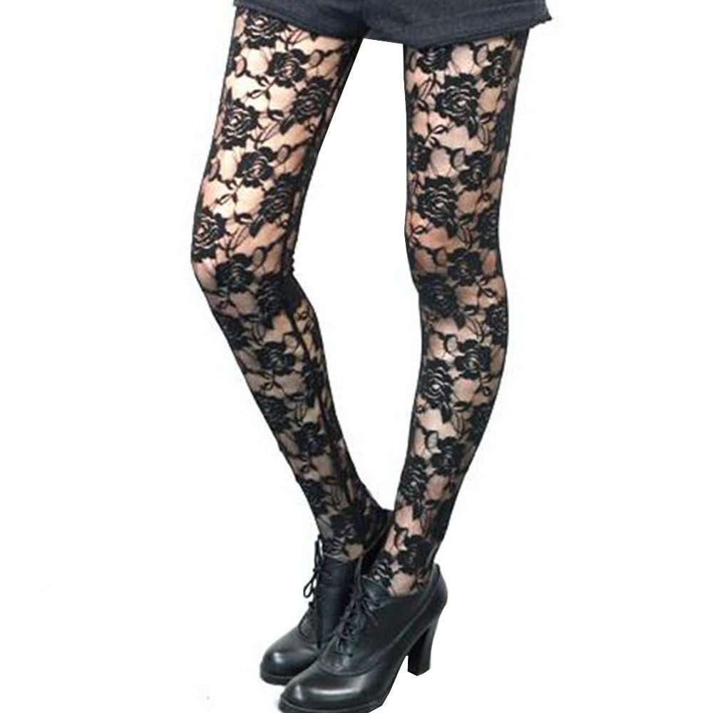 Damen Leggings mit eleganten Spitzen-Details und hohem Bund WW