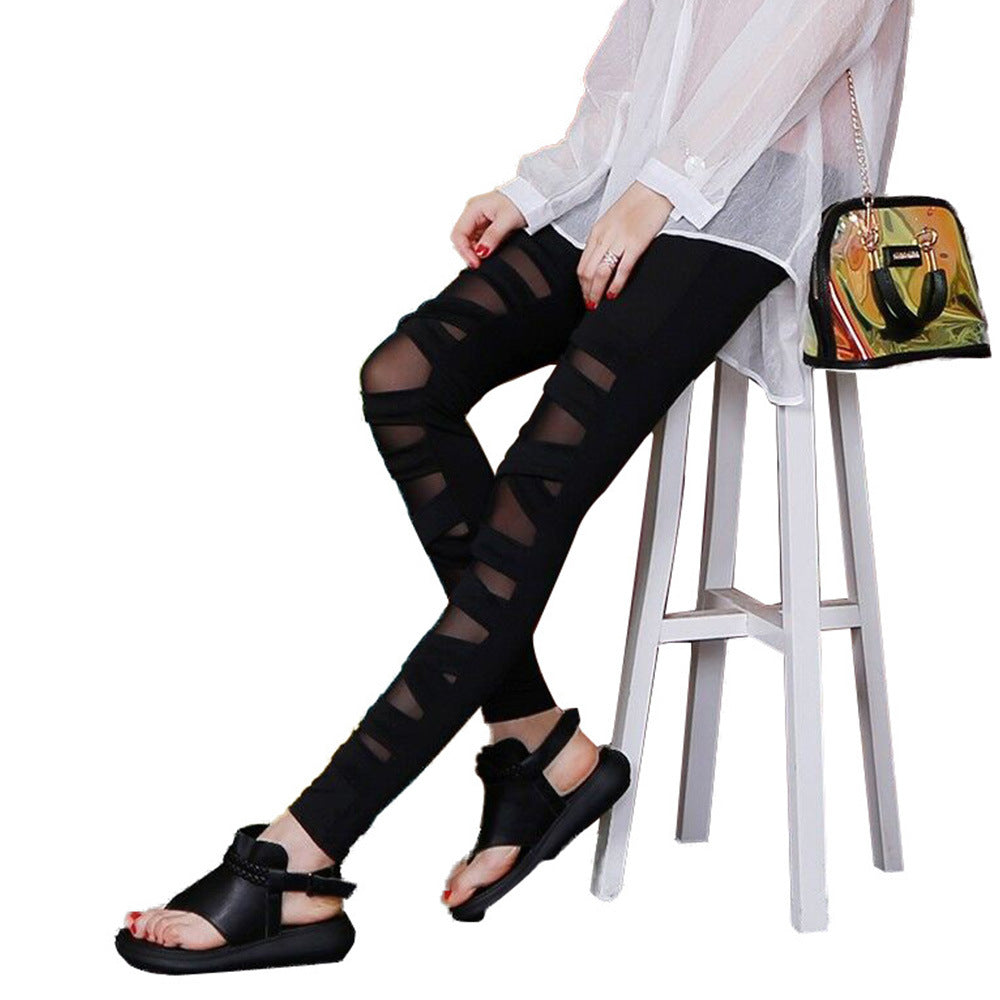 Damen Modische Leggings mit transparenten Einsätzen und einzigartigem Schnitt WW