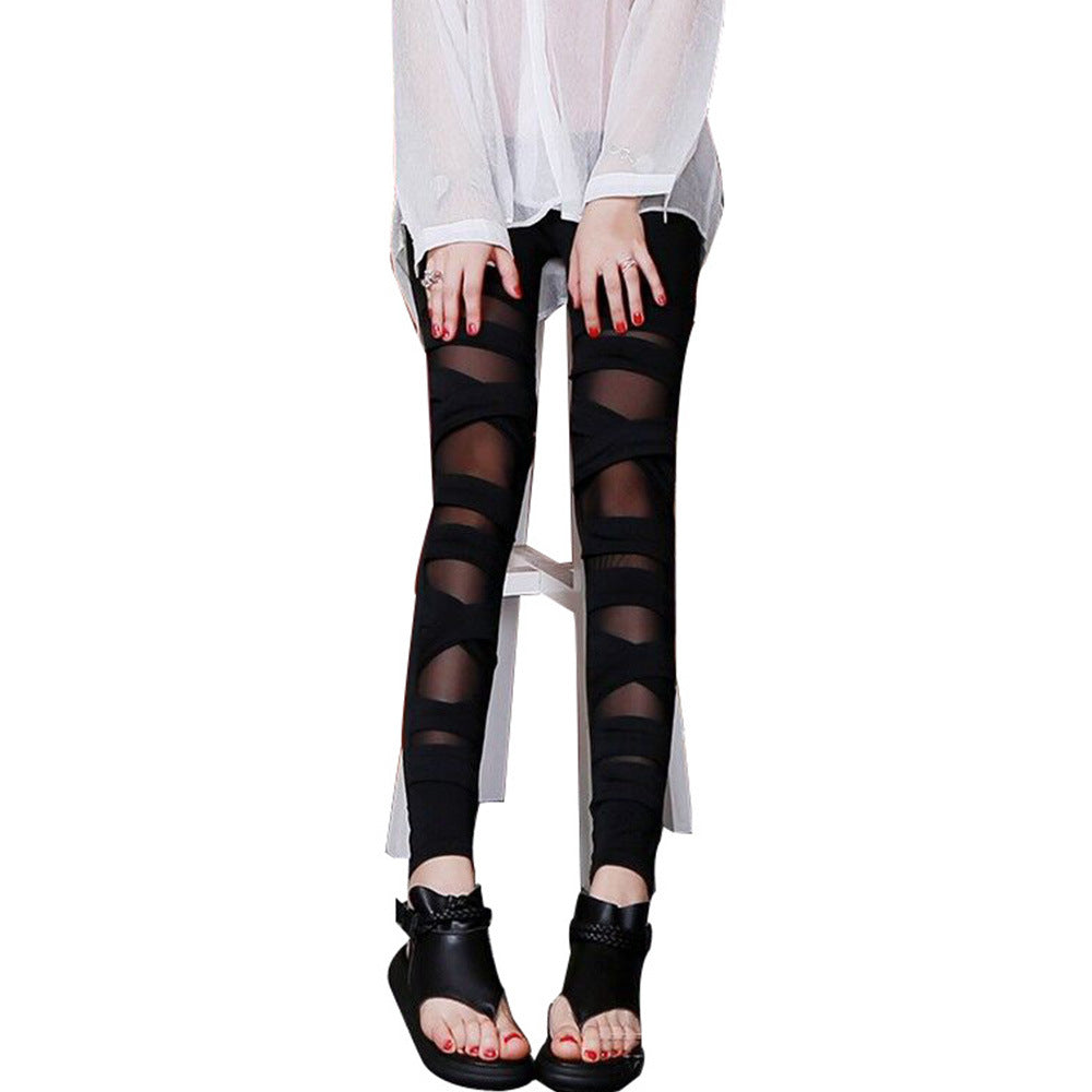 Damen Modische Leggings mit transparenten Einsätzen und einzigartigem Schnitt WW