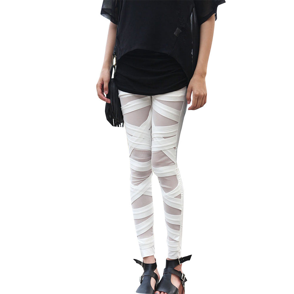 Damen Modische Leggings mit transparenten Einsätzen und einzigartigem Schnitt WW