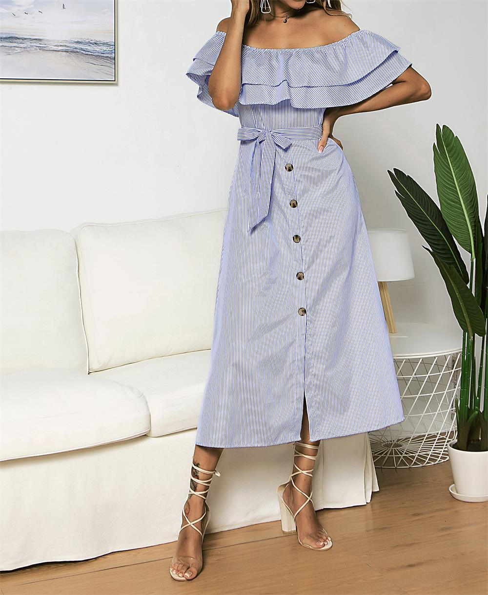 Damen Maxikleid mit Off-Shoulder-Ausschnitt und knöpfbarem Detail WW