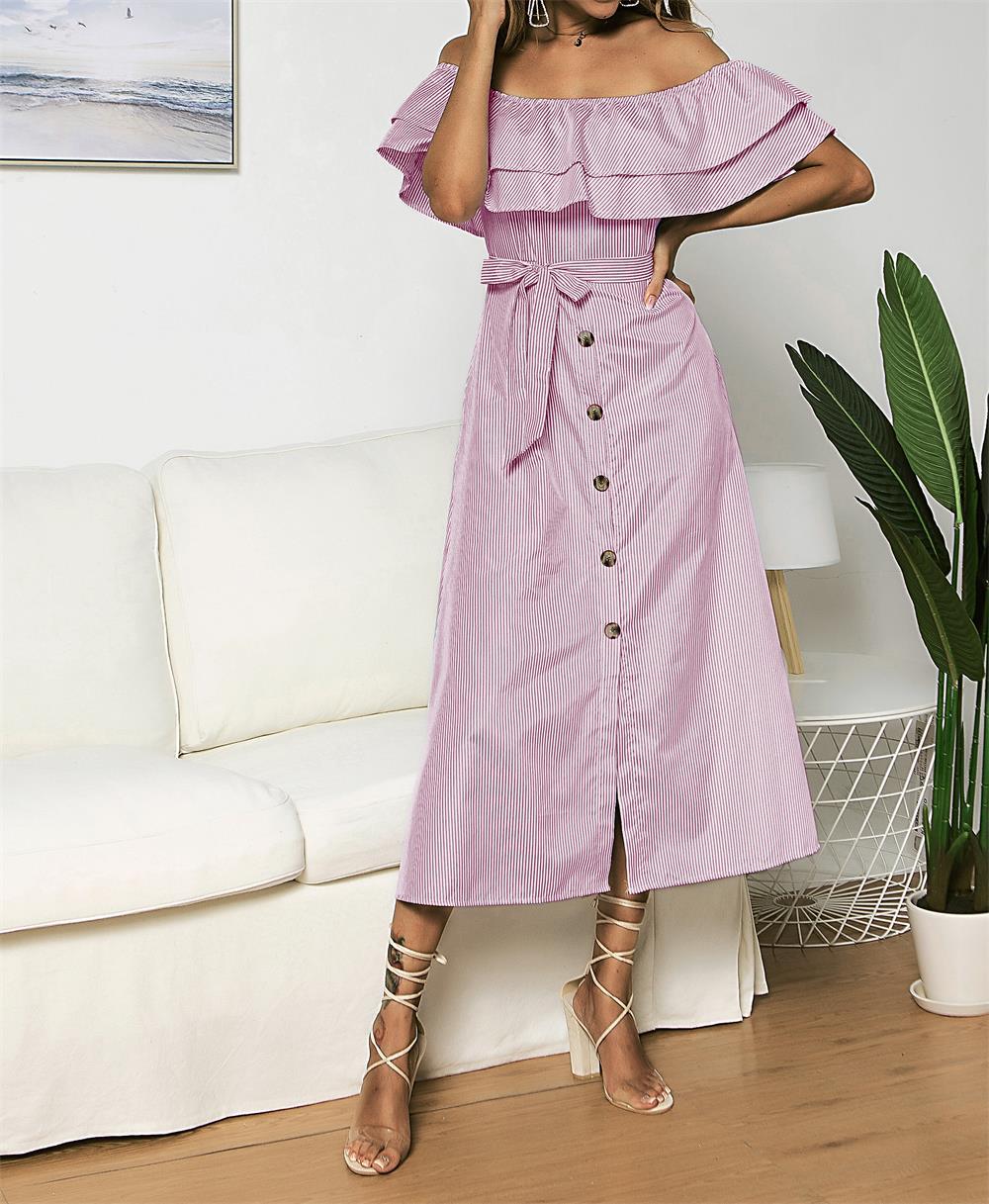 Damen Maxikleid mit Off-Shoulder-Ausschnitt und knöpfbarem Detail WW