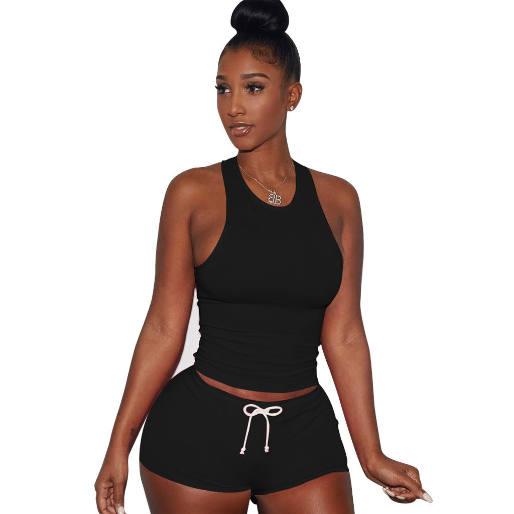 Damen Sportliches Kurzanzug-Set mit Racerback und Kordelzug WW
