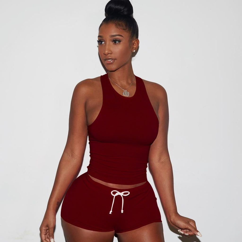 Damen Sportliches Kurzanzug-Set mit Racerback und Kordelzug WW