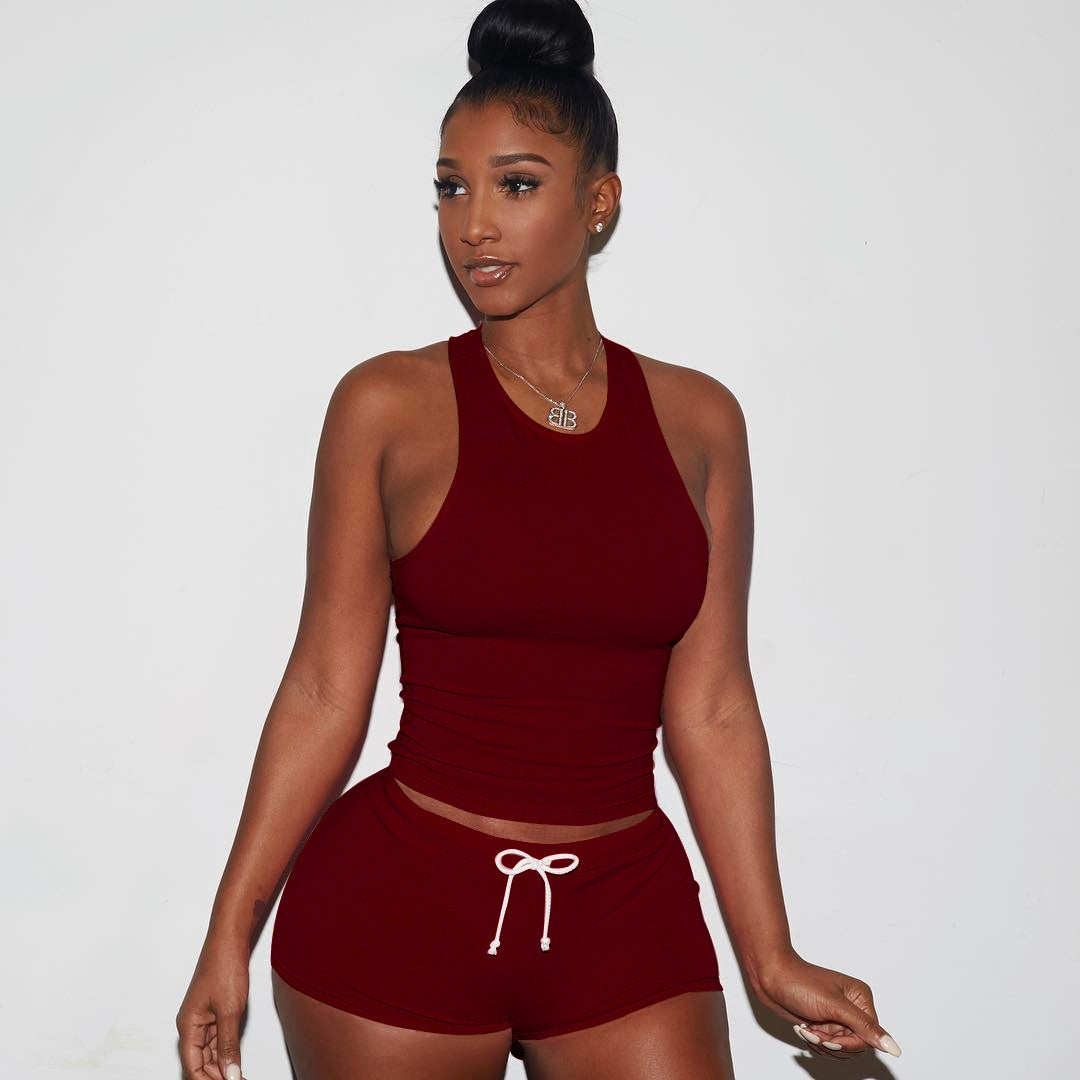 Damen Sportliches Kurzanzug-Set mit Racerback und Kordelzug WW