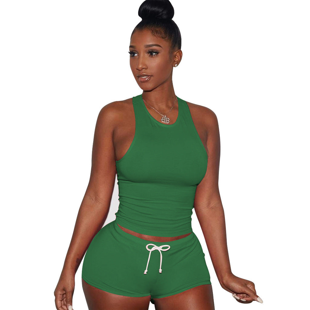 Damen Sportliches Kurzanzug-Set mit Racerback und Kordelzug WW