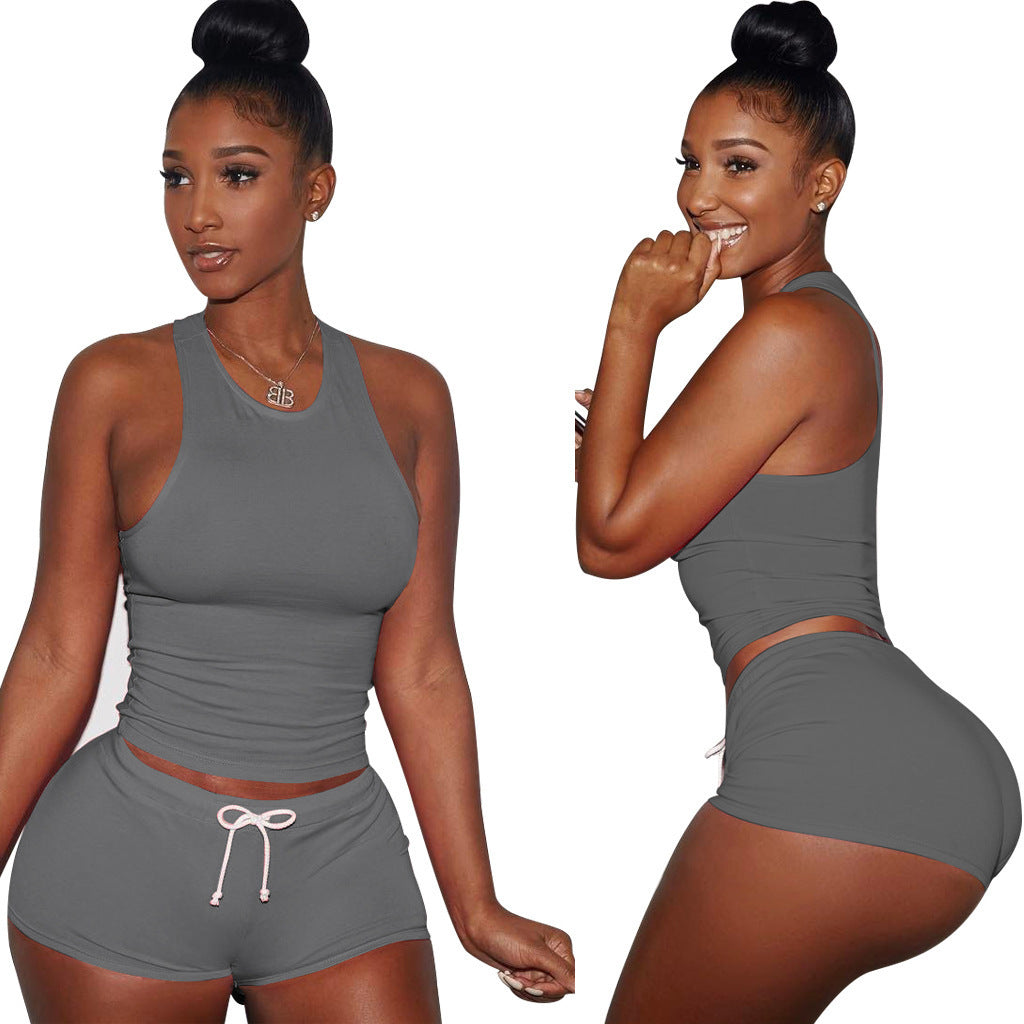 Damen Sportliches Kurzanzug-Set mit Racerback und Kordelzug WW