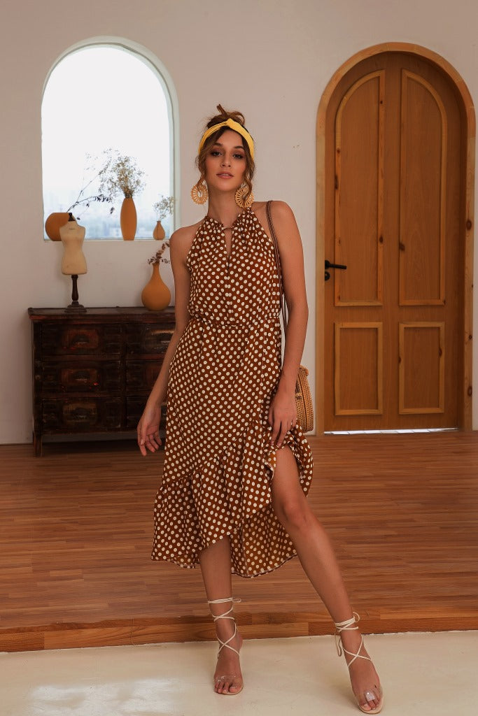 Damen Midi-Kleid mit verspieltem Punktmuster und fließendem Saum WW