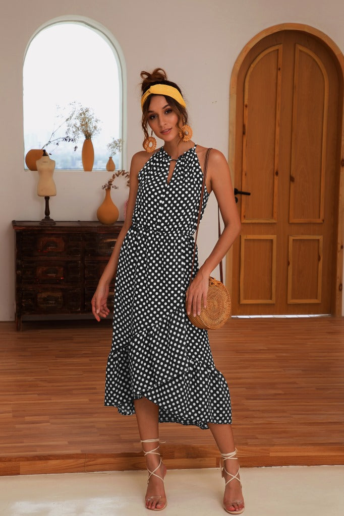 Damen Midi-Kleid mit verspieltem Punktmuster und fließendem Saum WW