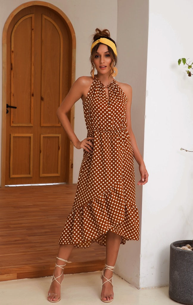 Damen Midi-Kleid mit verspieltem Punktmuster und fließendem Saum WW
