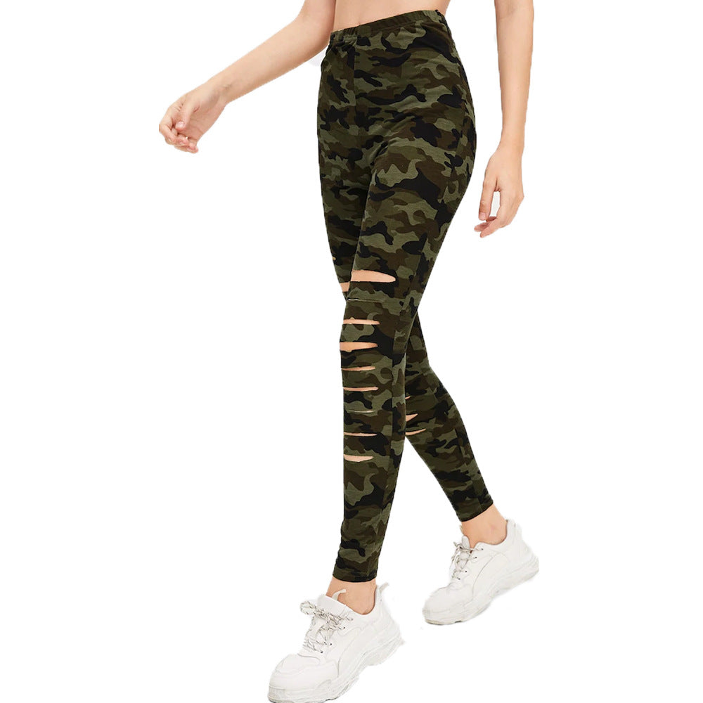 Damen Sportliche Leggings mit modischen Riss-Details WW