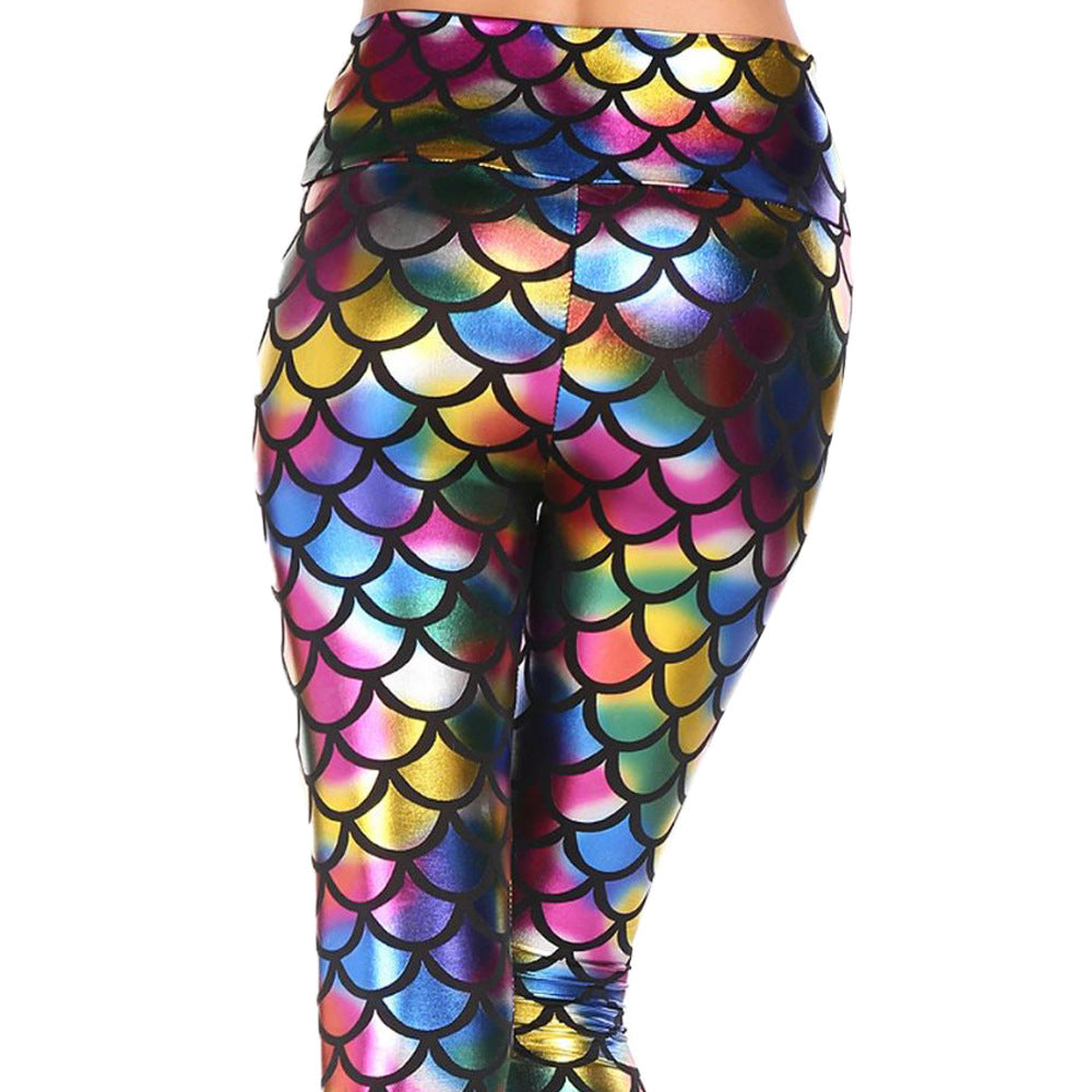 Damen Leggings mit schimmerndem Schuppenmuster WW