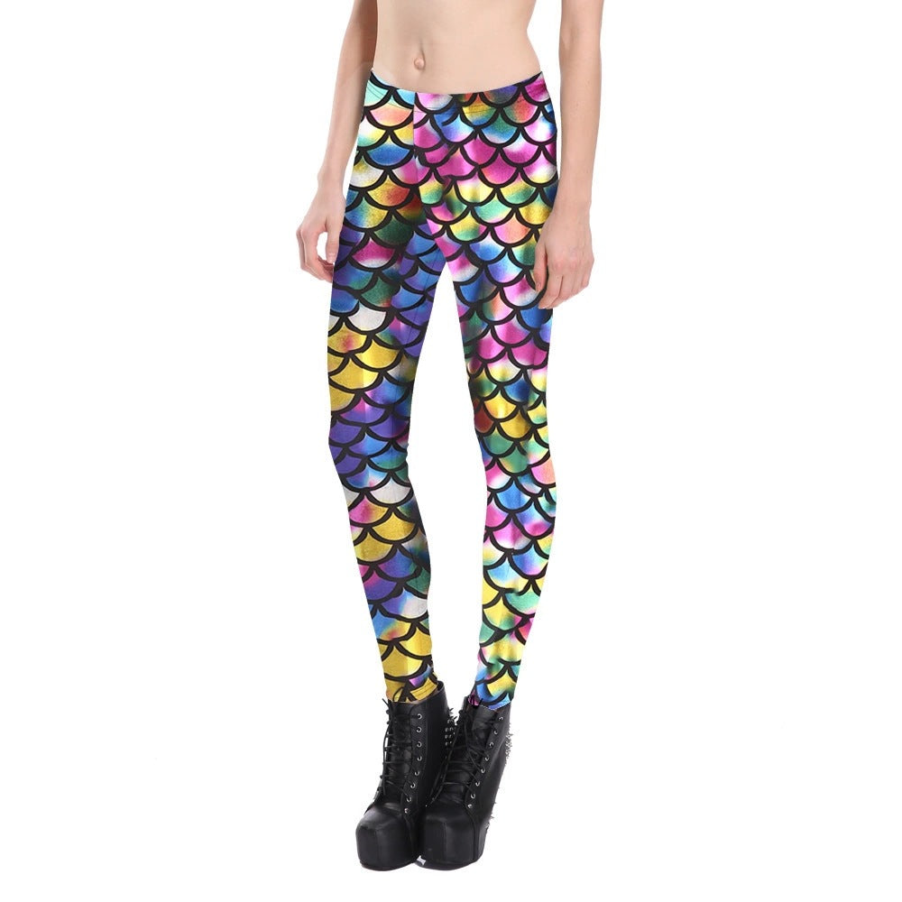 Damen Leggings mit schimmerndem Schuppenmuster WW