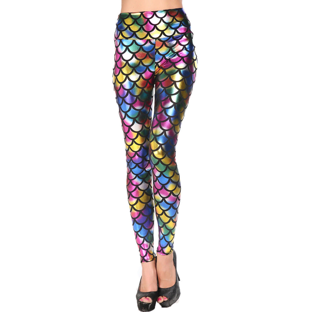 Damen Leggings mit schimmerndem Schuppenmuster WW
