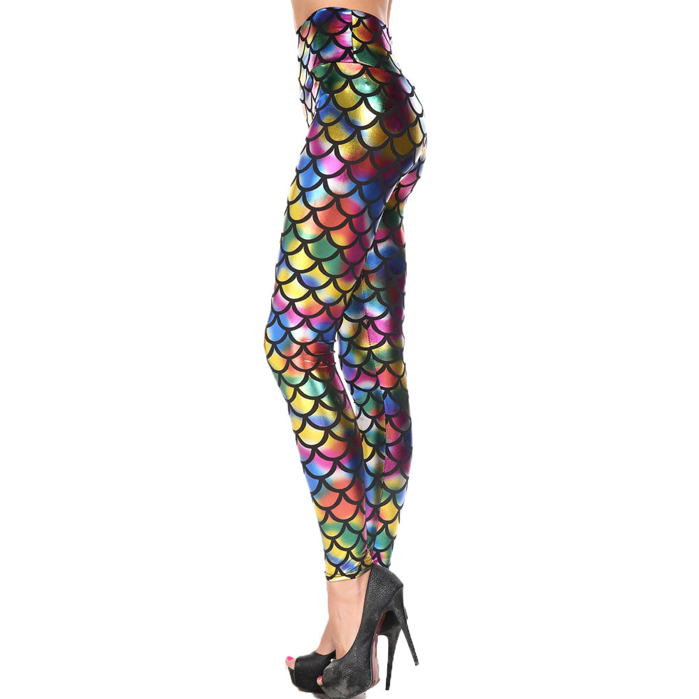 Damen Leggings mit schimmerndem Schuppenmuster WW