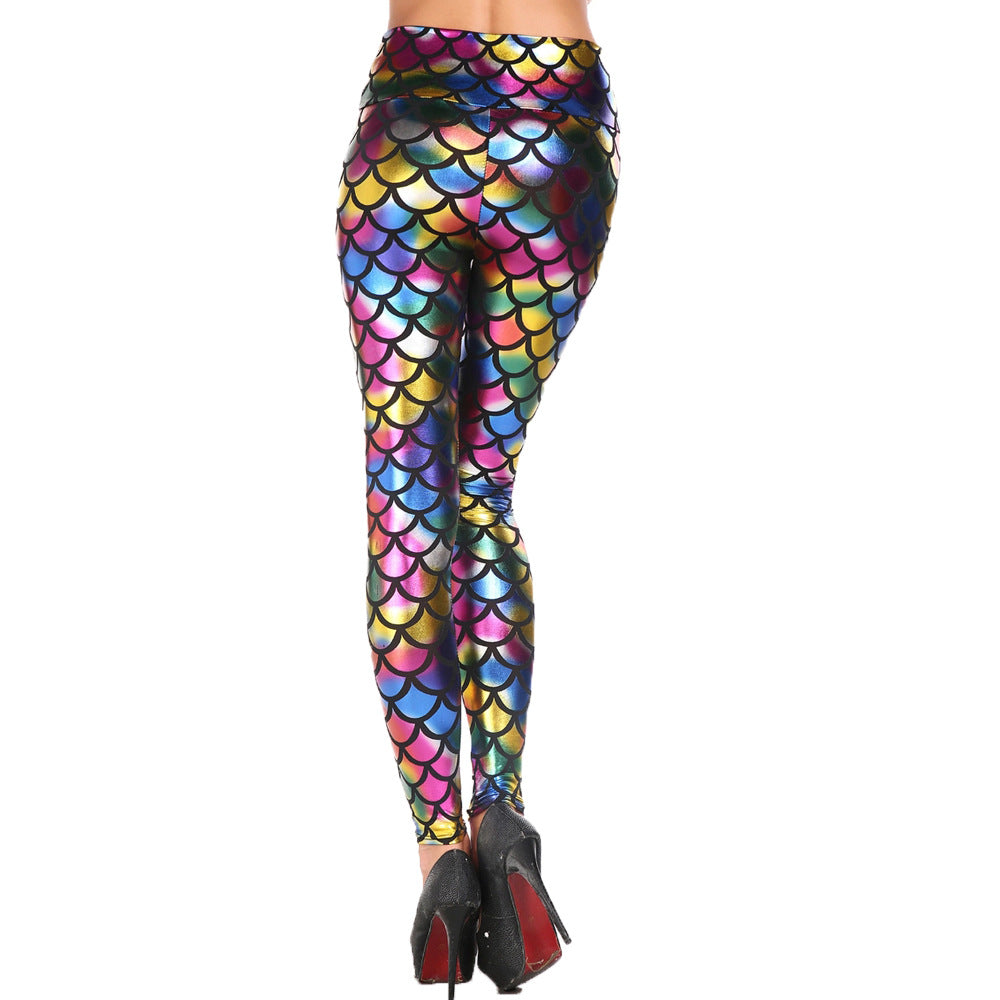 Damen Leggings mit schimmerndem Schuppenmuster WW