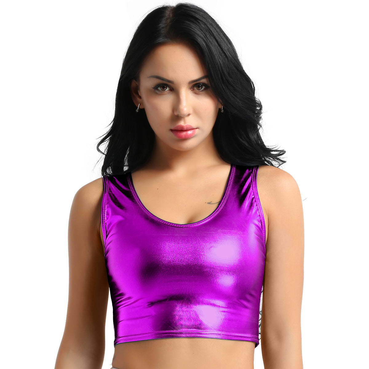Damen Glänzendes Crop Top im Modernen Stil WW