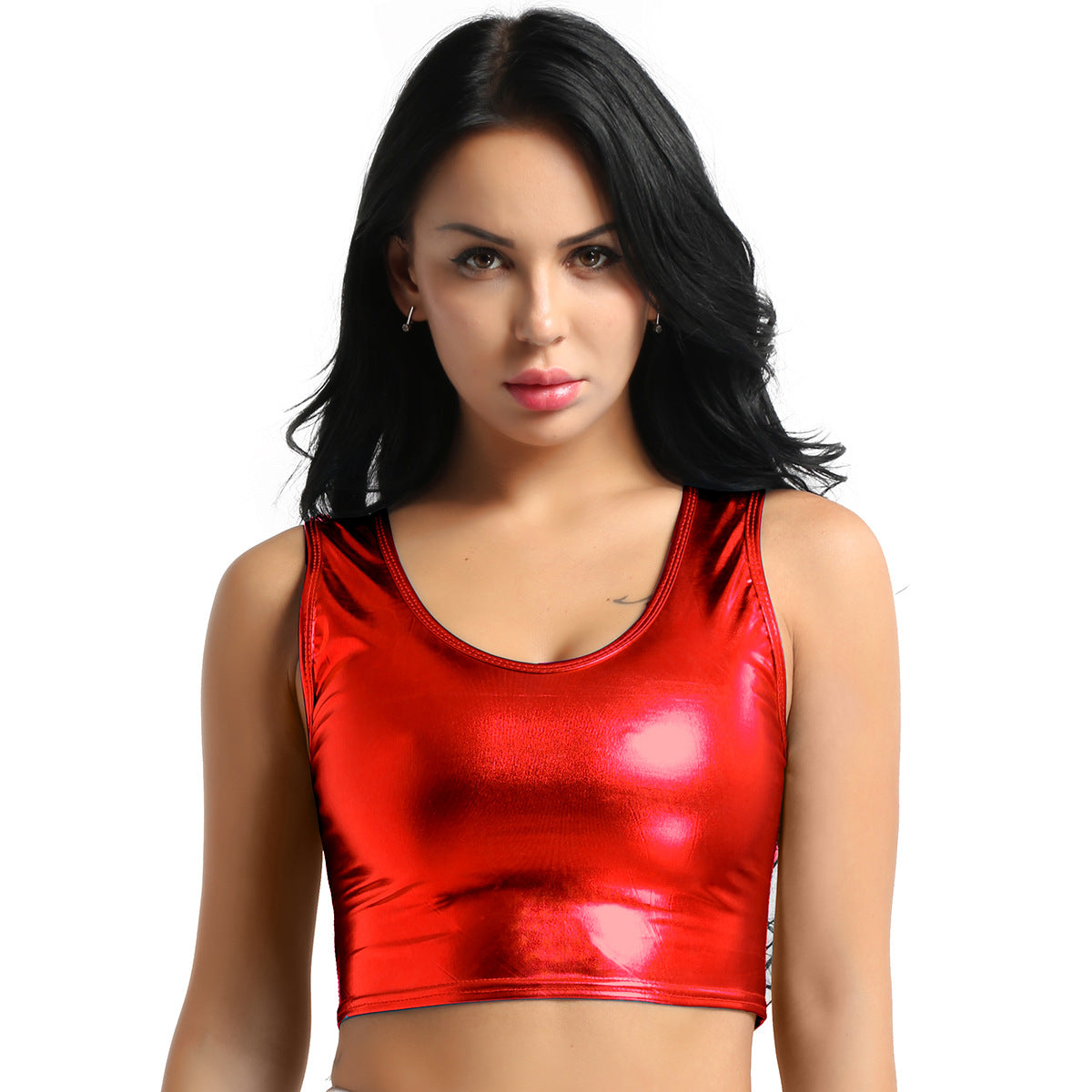 Damen Glänzendes Crop Top im Modernen Stil WW