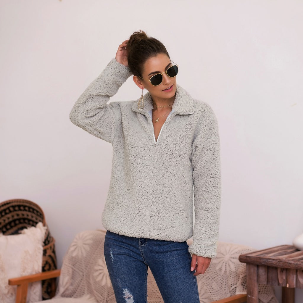 Damen Fleece-Pullover mit halbem Reißverschluss und kuscheligem Schnitt WW