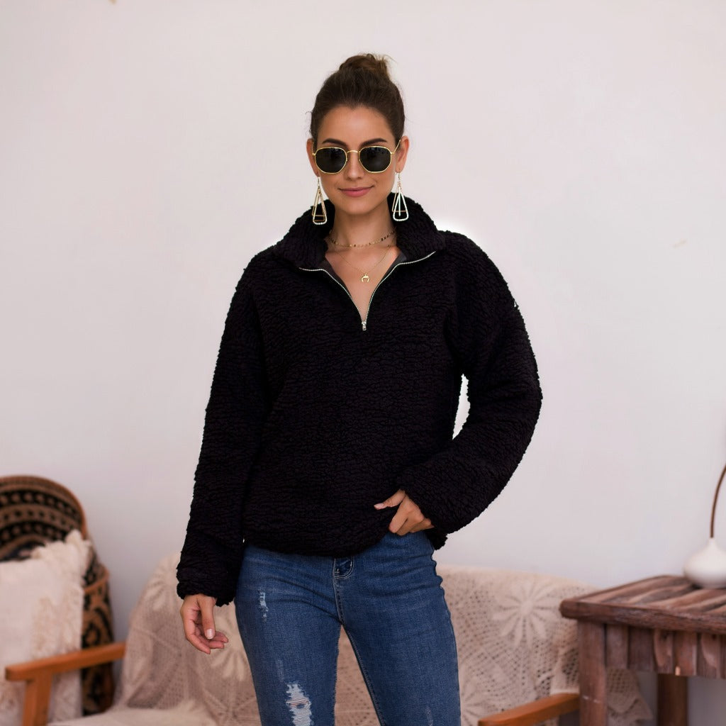 Damen Fleece-Pullover mit halbem Reißverschluss und kuscheligem Schnitt WW