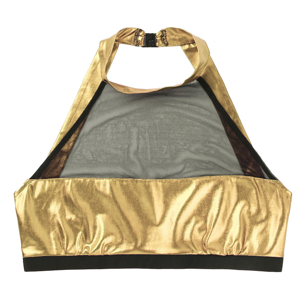 Damen Sportlicher Crop-Top aus glänzendem Material mit dekorativen Rüschen WW