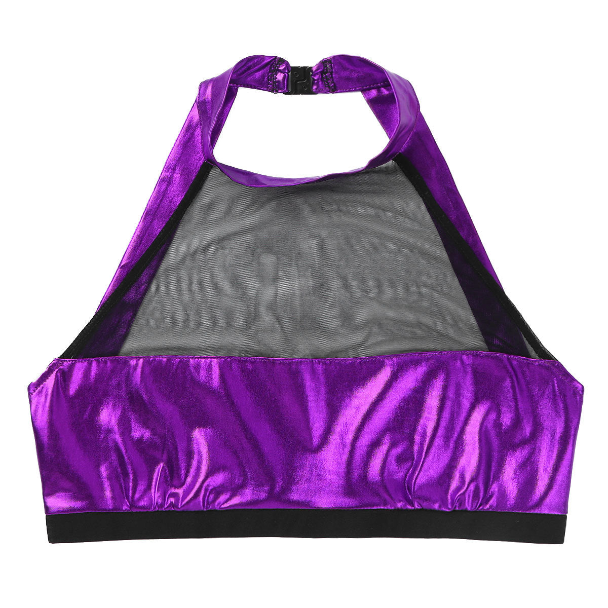 Damen Sportlicher Crop-Top aus glänzendem Material mit dekorativen Rüschen WW