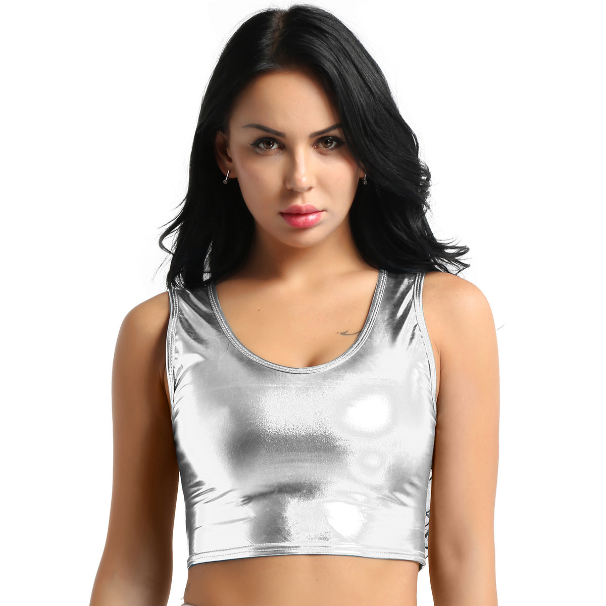 Damen Glänzendes Crop Top im Modernen Stil WW