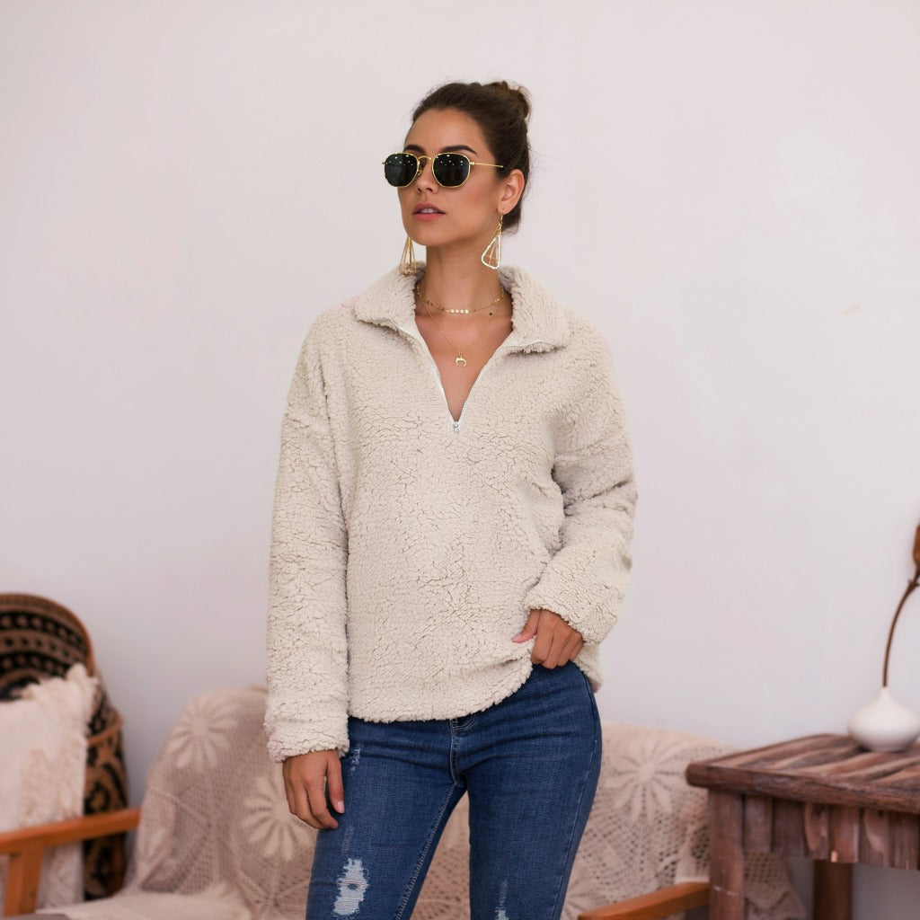 Damen Fleece-Pullover mit halbem Reißverschluss und kuscheligem Schnitt WW