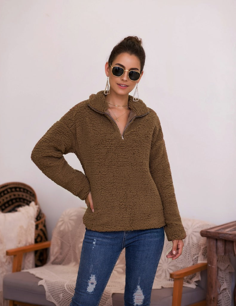 Damen Fleece-Pullover mit halbem Reißverschluss und kuscheligem Schnitt WW