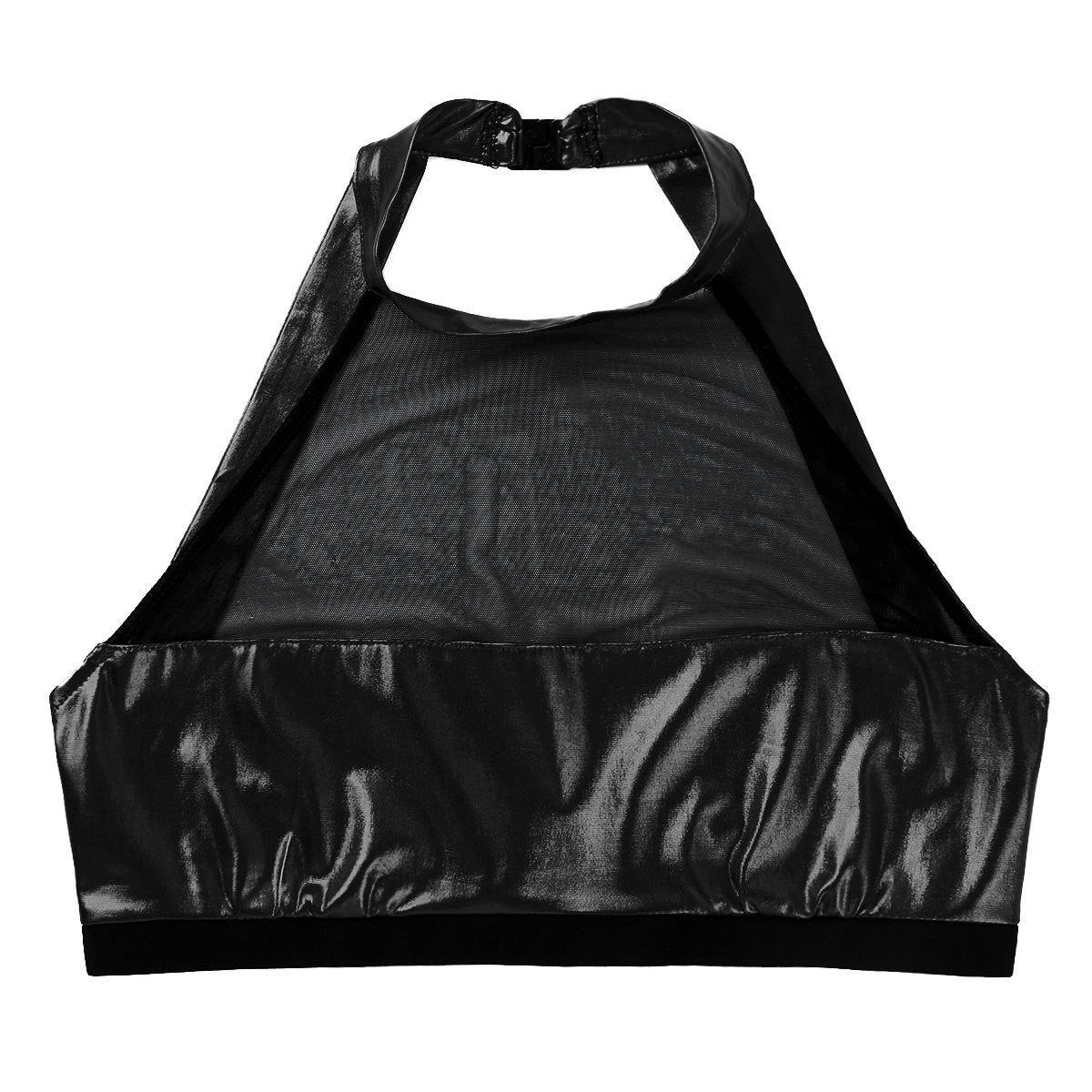 Damen Sportlicher Crop-Top aus glänzendem Material mit dekorativen Rüschen WW