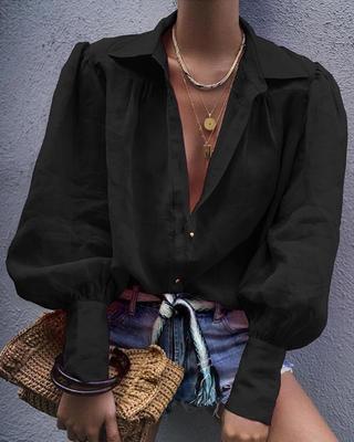 Damen Bluse mit voluminösen Ärmeln und elegantem Kragen WW