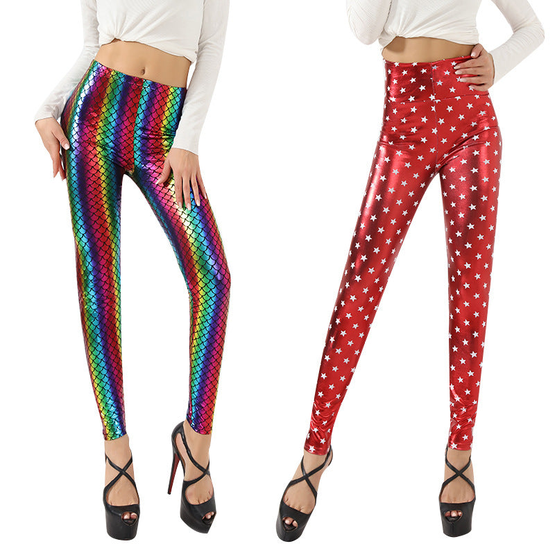Damen Glänzende Leggings mit Sternenmuster WW