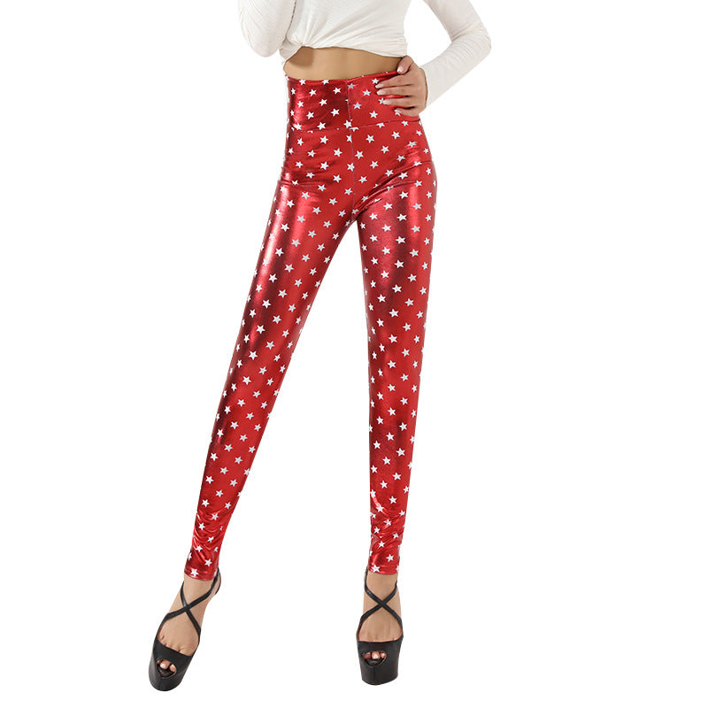 Damen Glänzende Leggings mit Sternenmuster WW