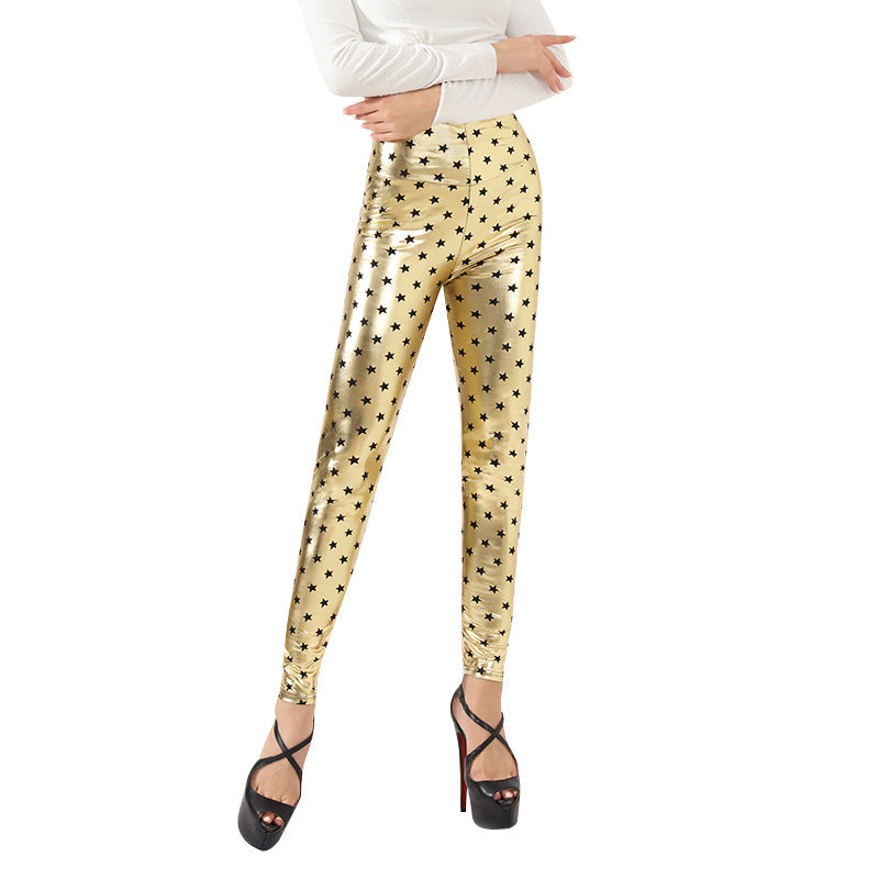 Damen Glänzende Leggings mit Sternenmuster WW