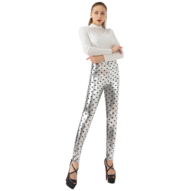 Damen Glänzende Leggings mit Sternenmuster WW