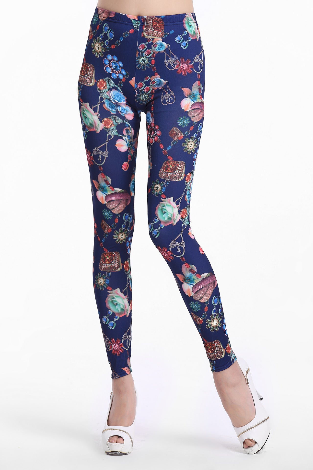 Damen Leggings mit floralem Design und hohem Bund WW