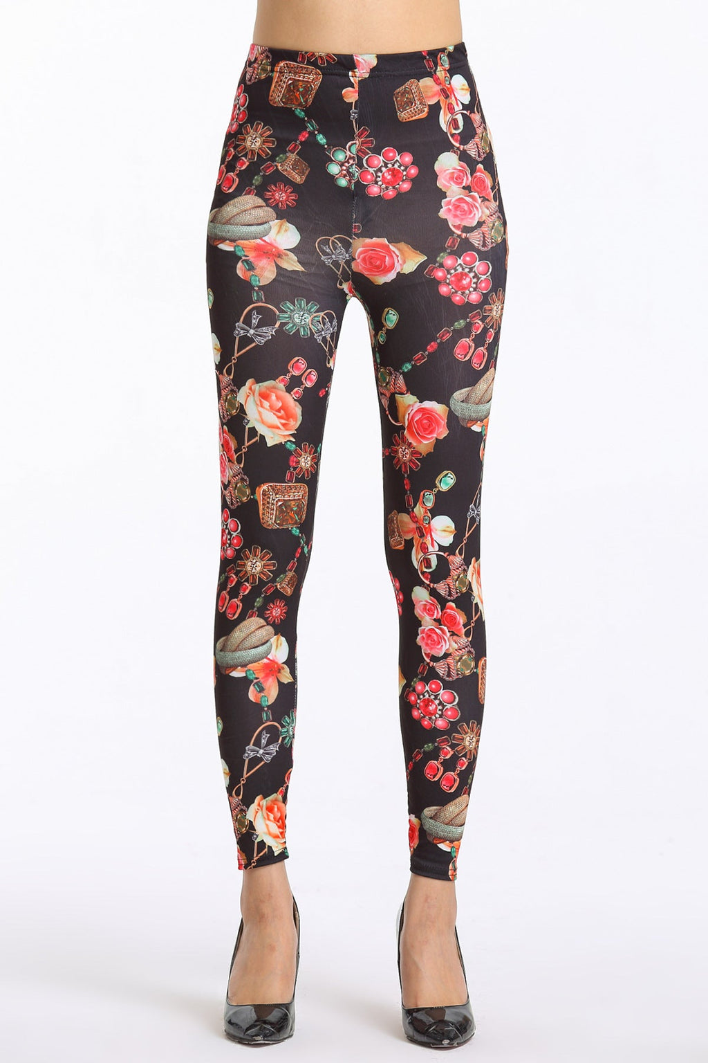 Damen Leggings mit floralem Design und hohem Bund WW