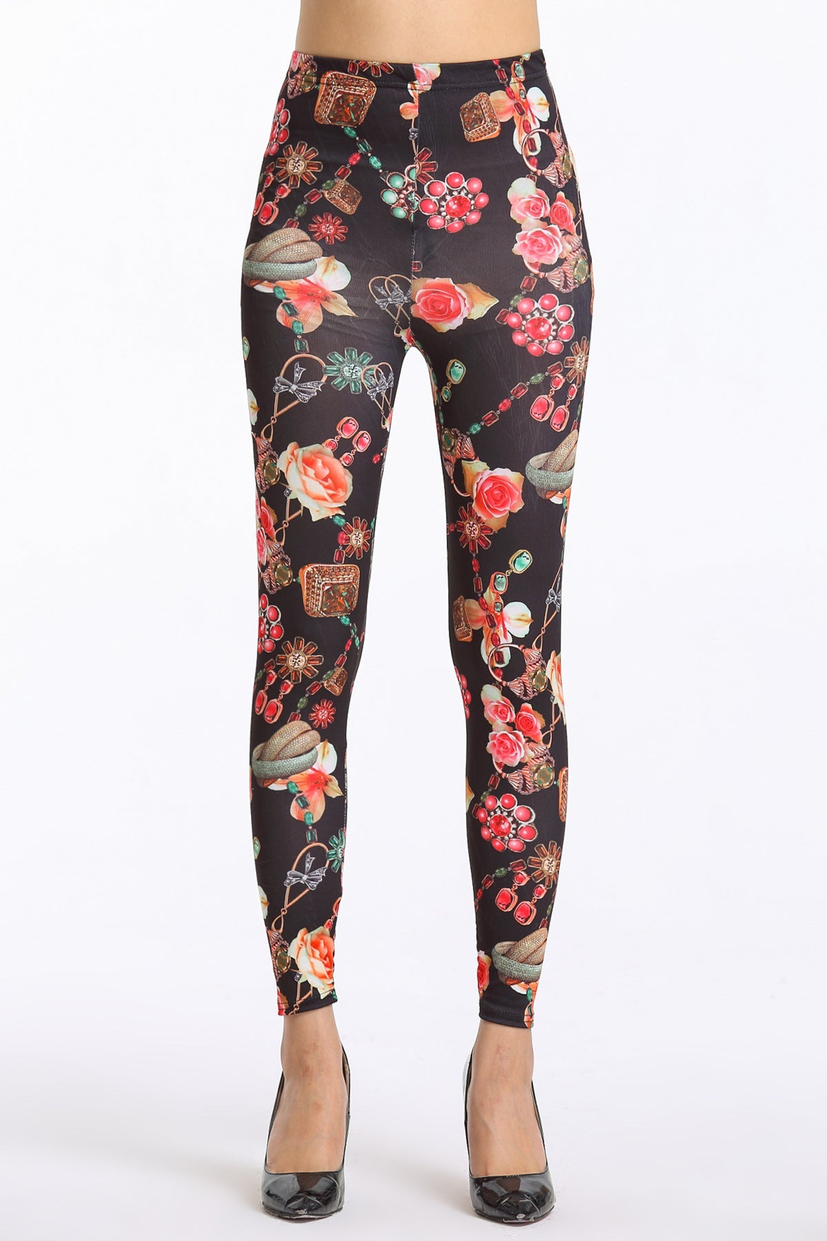 Damen Leggings mit floralem Design und hohem Bund WW