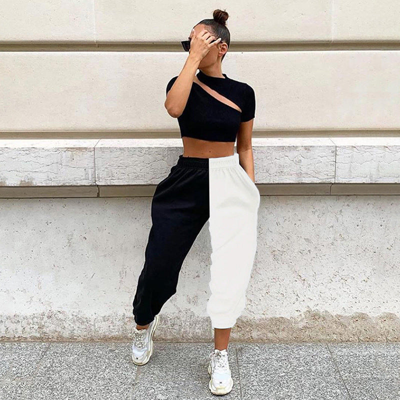 Damen Modische Jogginghose mit asymmetrischem Design und elastischem Bund WW