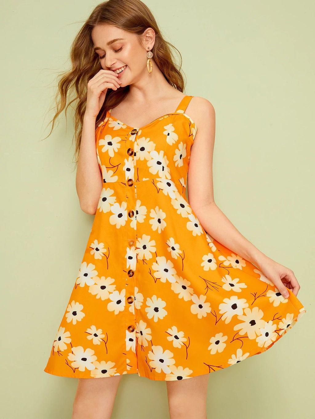 Damen Sommerkleid mit Blumenmuster und Knopfleiste WW