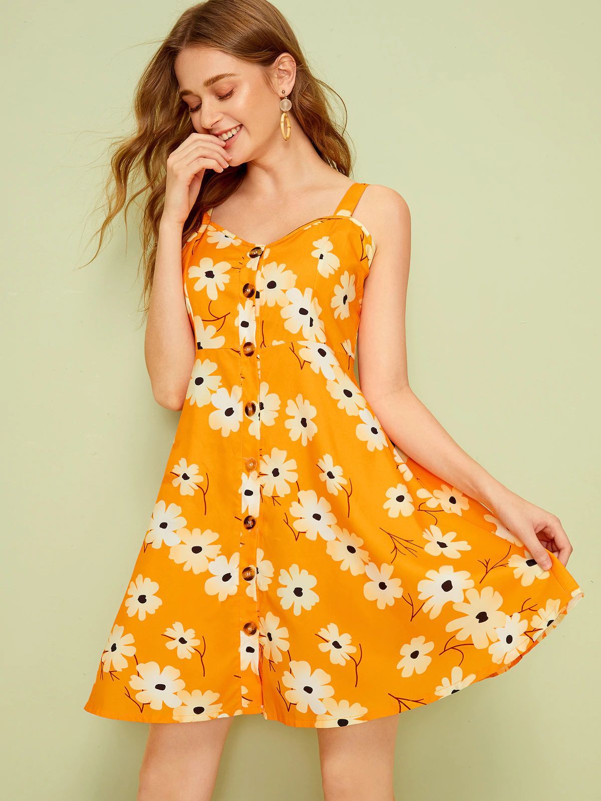 Damen Sommerkleid mit Blumenmuster und Knopfleiste WW