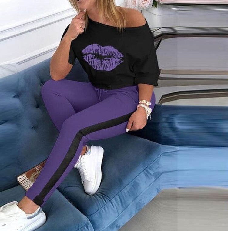 Damen stylisches T-Shirt mit Lippenmotiv WW