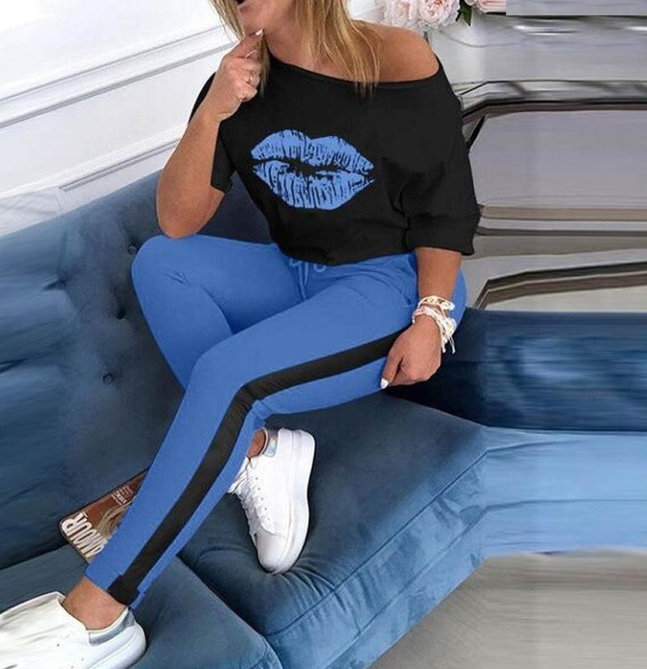 Damen stylisches T-Shirt mit Lippenmotiv WW